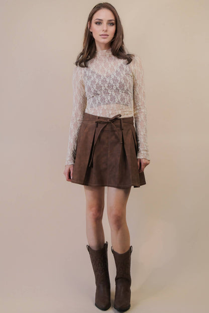 High Neck Fitted Sheer Mesh Lace Knit Top