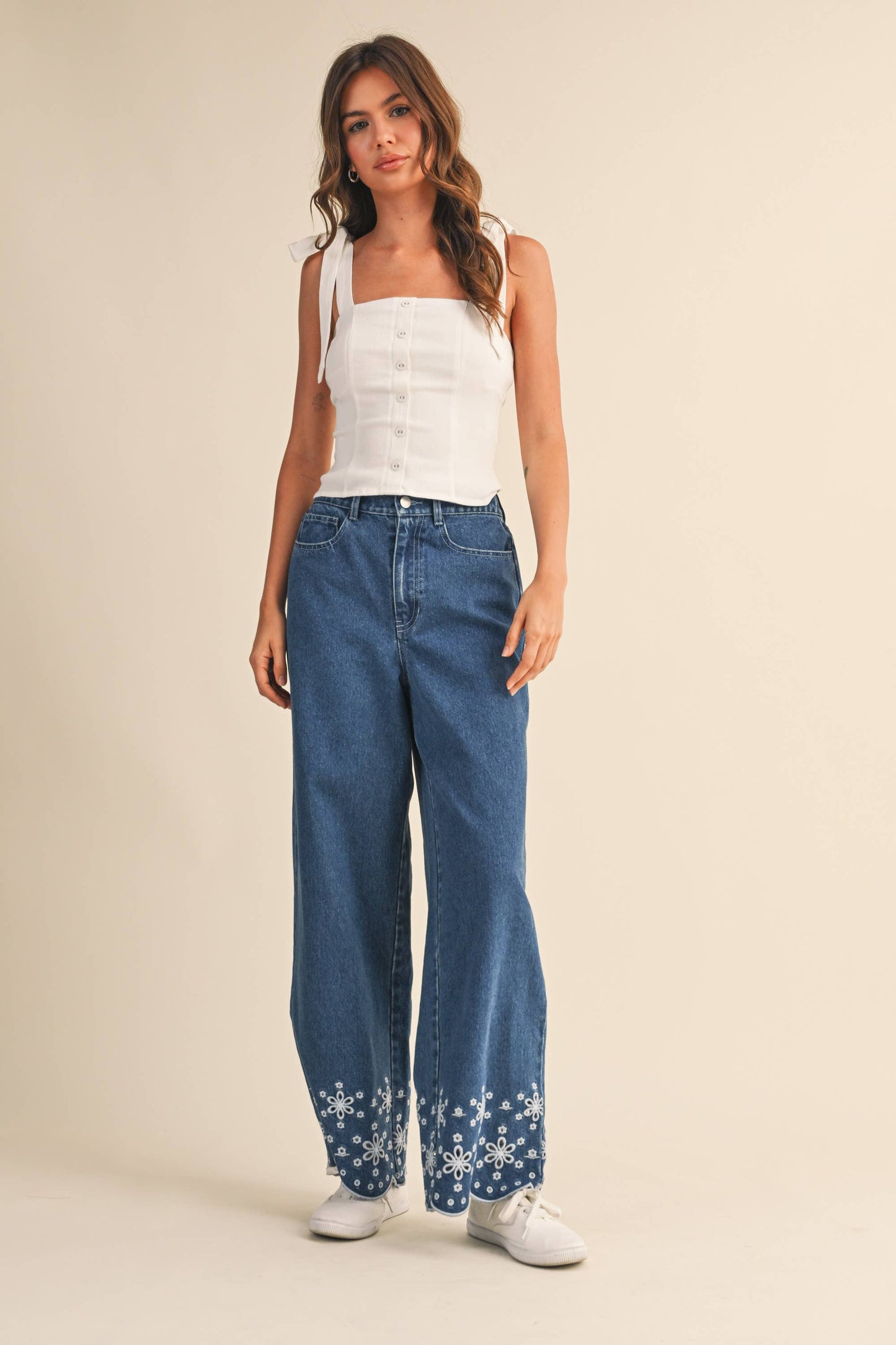 Stretchy Linen Button Down Tie Strap Top