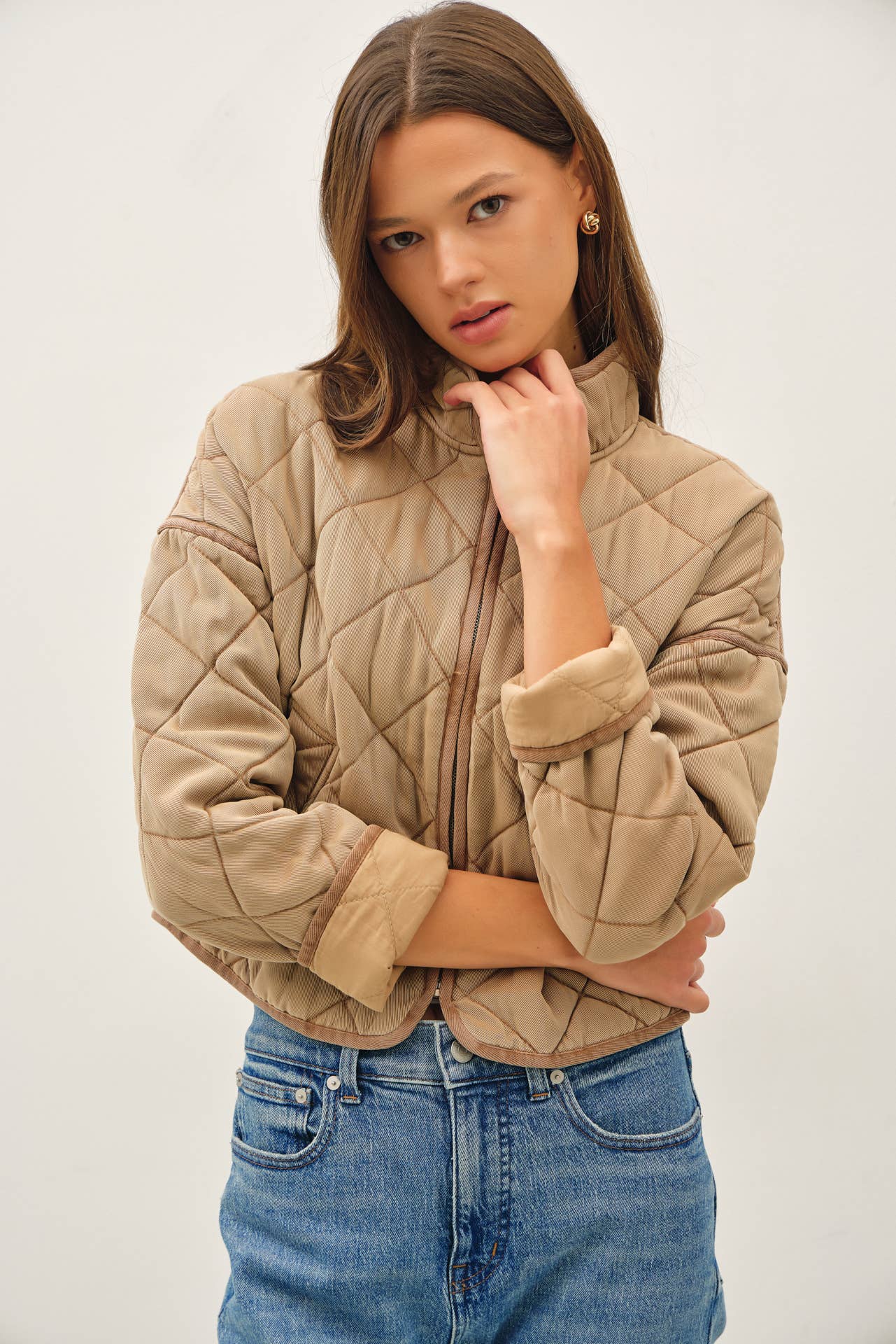 Garment Washed Quilt Crop Jacket