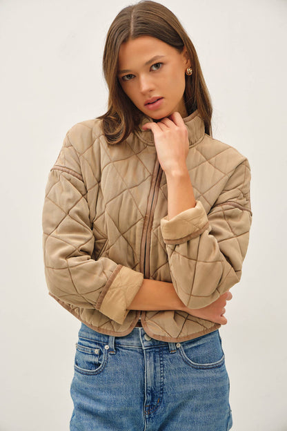 Garment Washed Quilt Crop Jacket