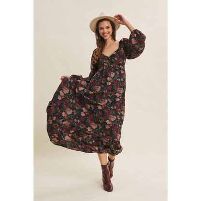 Love Letter To Autumn Floral Crinkled Maxi Smocked Dress