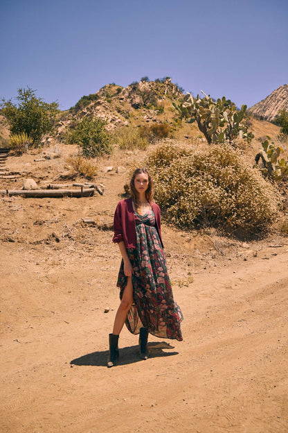 Love Letter To Autumn Floral Crinkled Maxi Smocked Dress