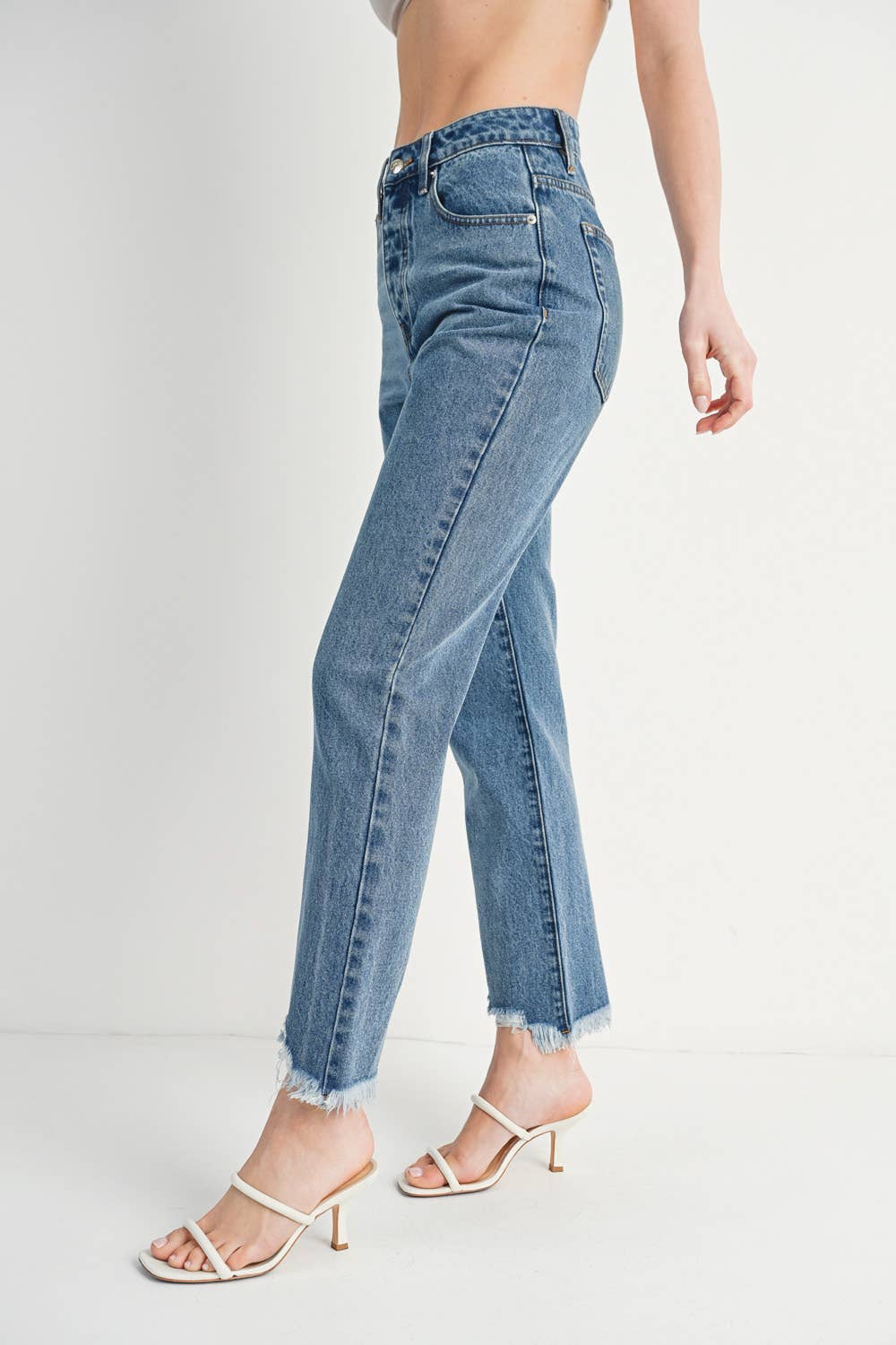 High Rise Straight: Leg Distressed Raw Hem