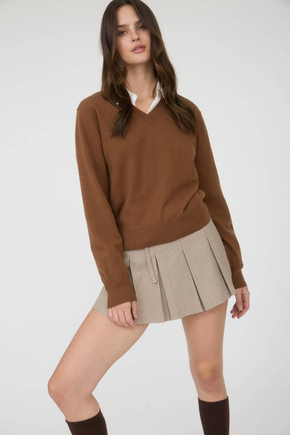 Plaid Waist Tie Detail Pleated Mini Skirt