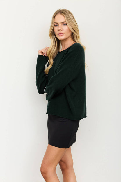 Center Seam Rolled Neck Knit Sweater
