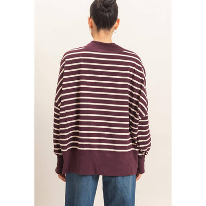 Striped Mock Neck Sweatshirt