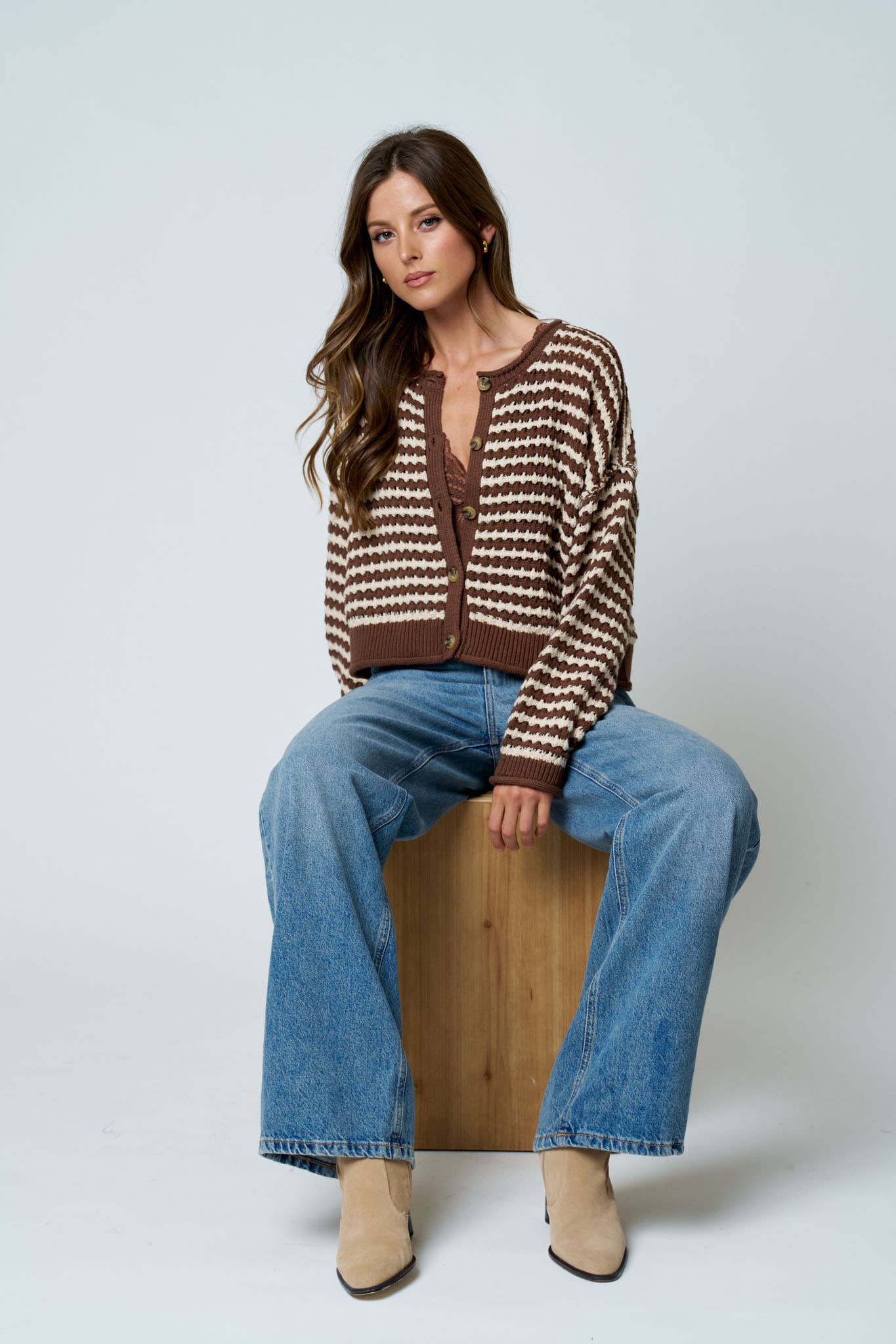 Textured Stripe Crochet Cardigan