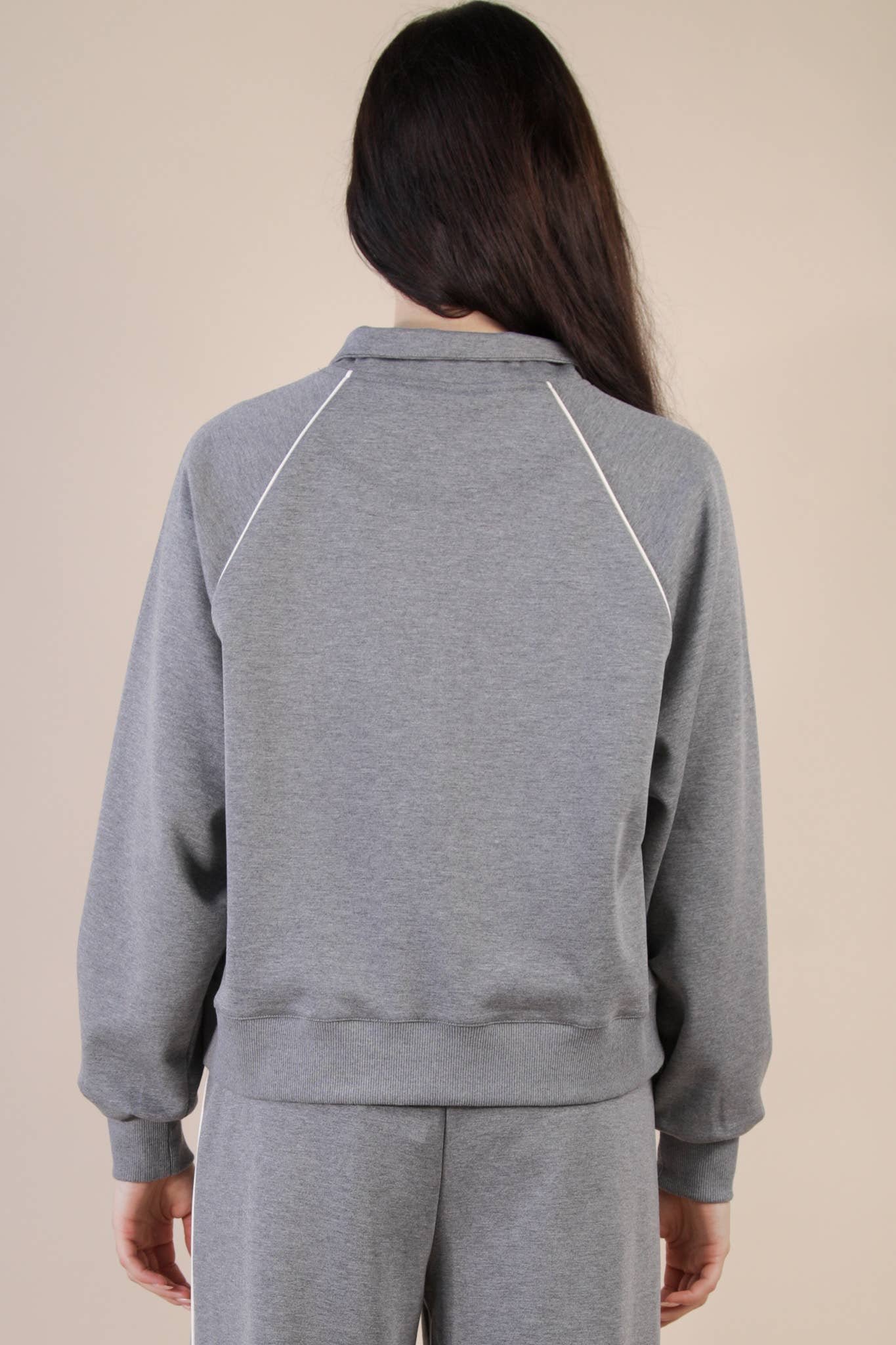 Half Zip Up Piping Detail Knit Casual Top