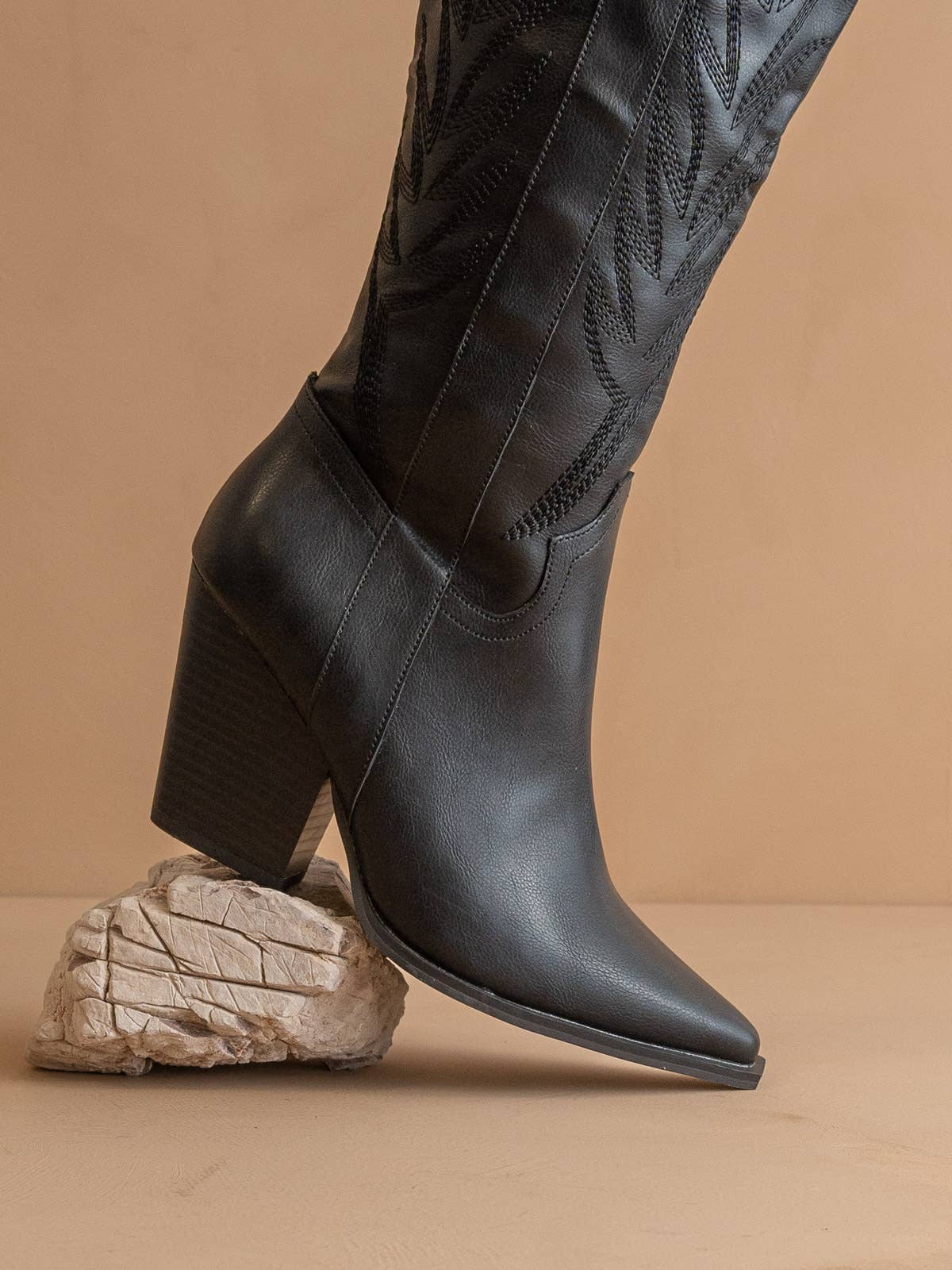 The Bronco | Black Knee High Cowboy Western Boot