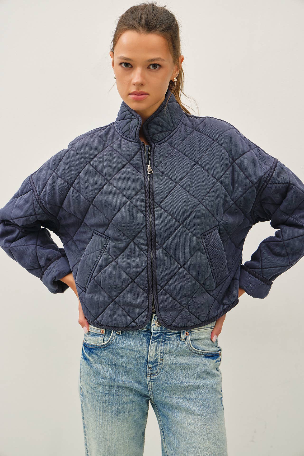 Garment Washed Quilt Crop Jacket