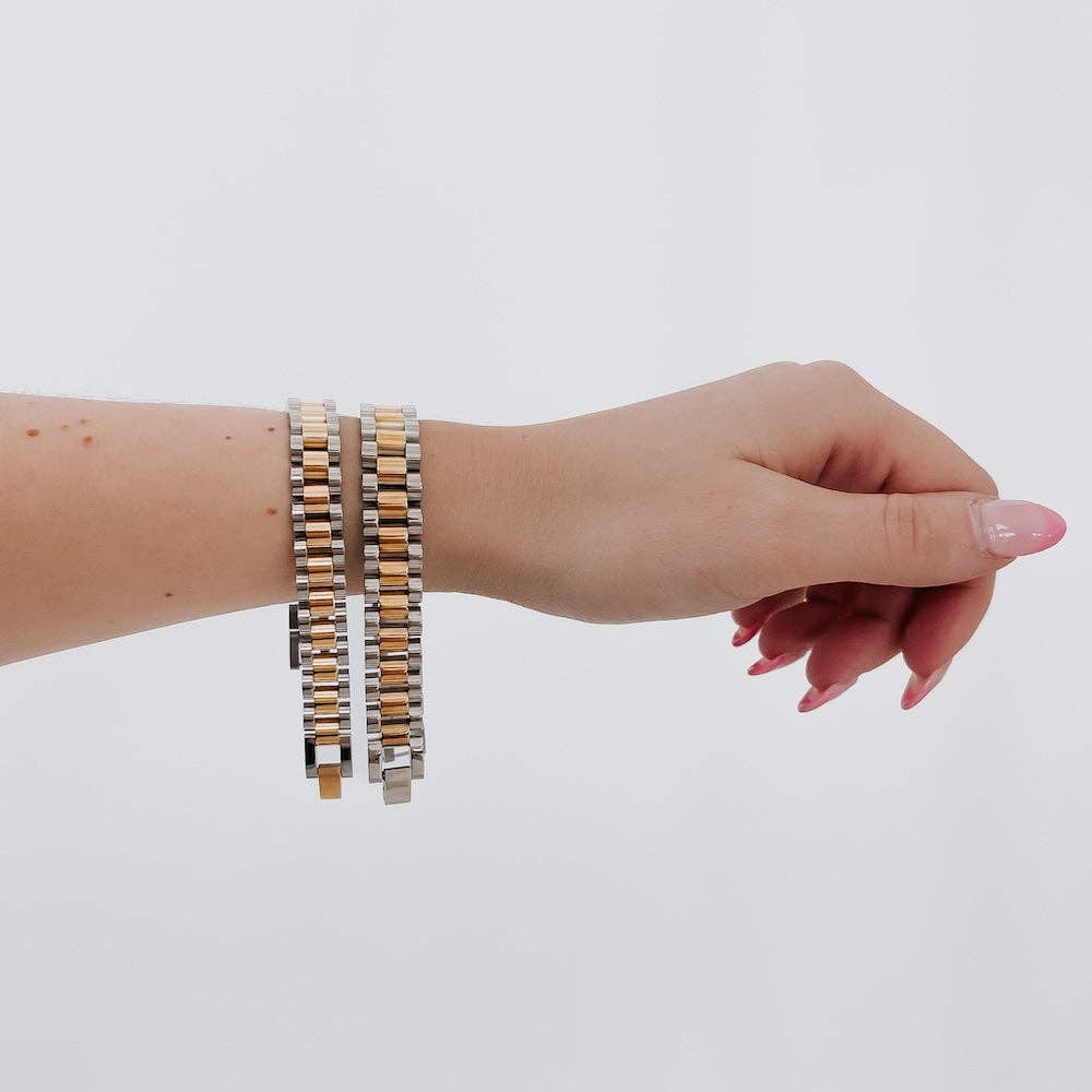 Mens Mixed Metals Watch Band Bracelet - WATERPROOF