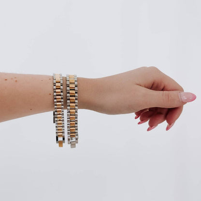 Mens Mixed Metals Watch Band Bracelet - WATERPROOF