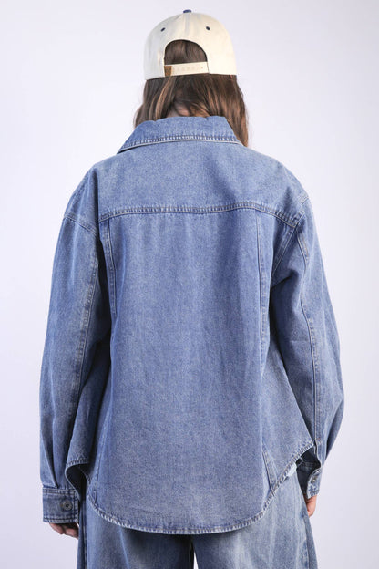 Oversized Washed Denim Shirt Top