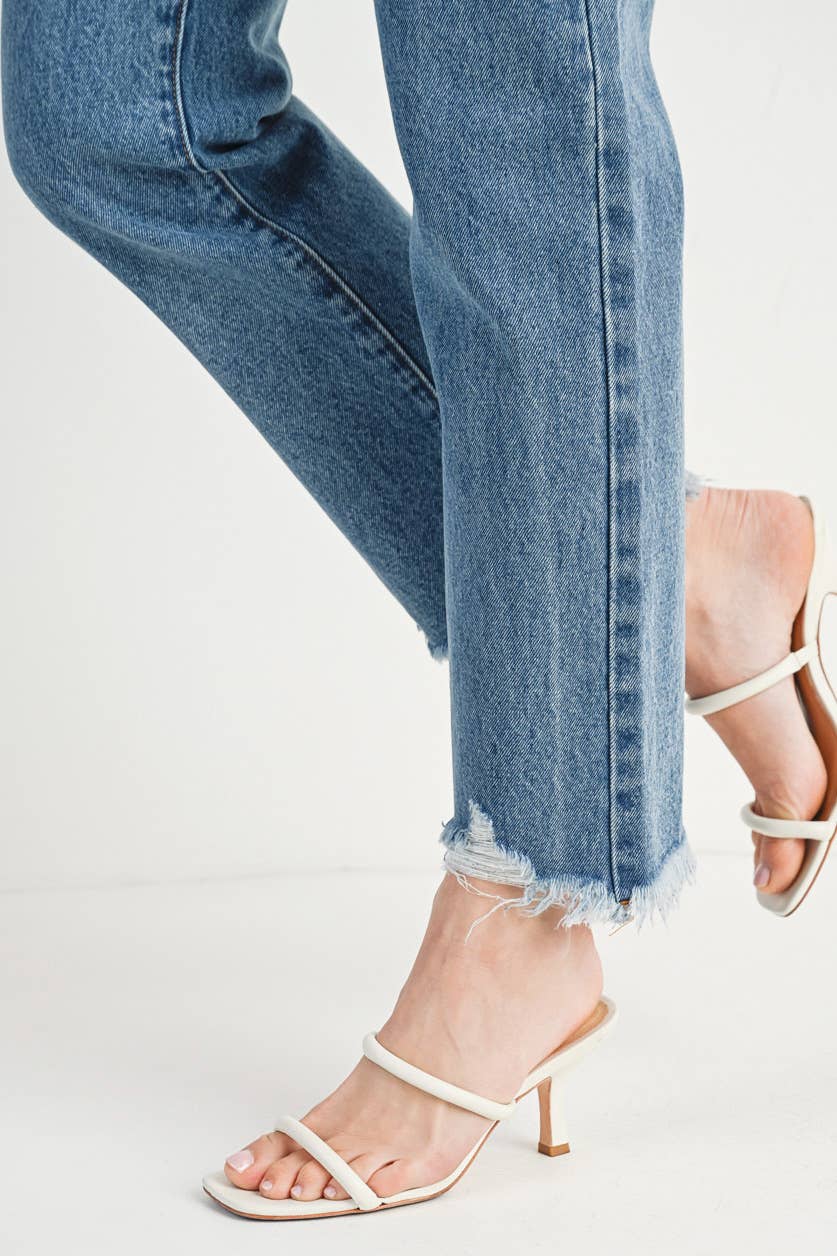 High Rise Straight: Leg Distressed Raw Hem