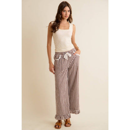 Gingham Ruffled Pull on Pant