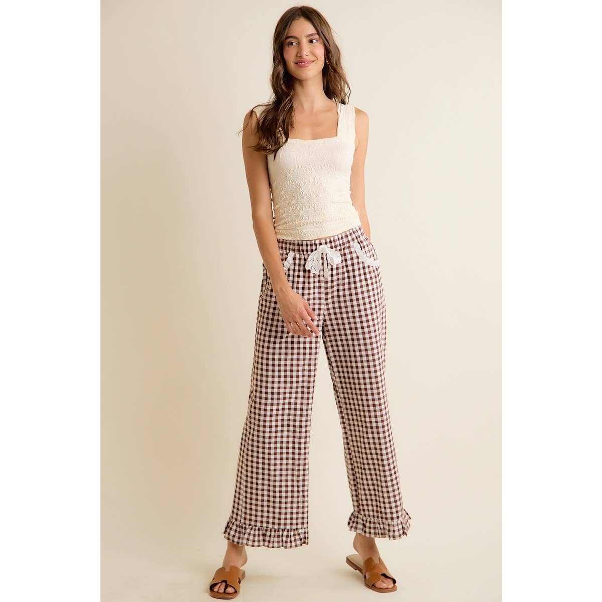 Gingham Ruffled Pull on Pant