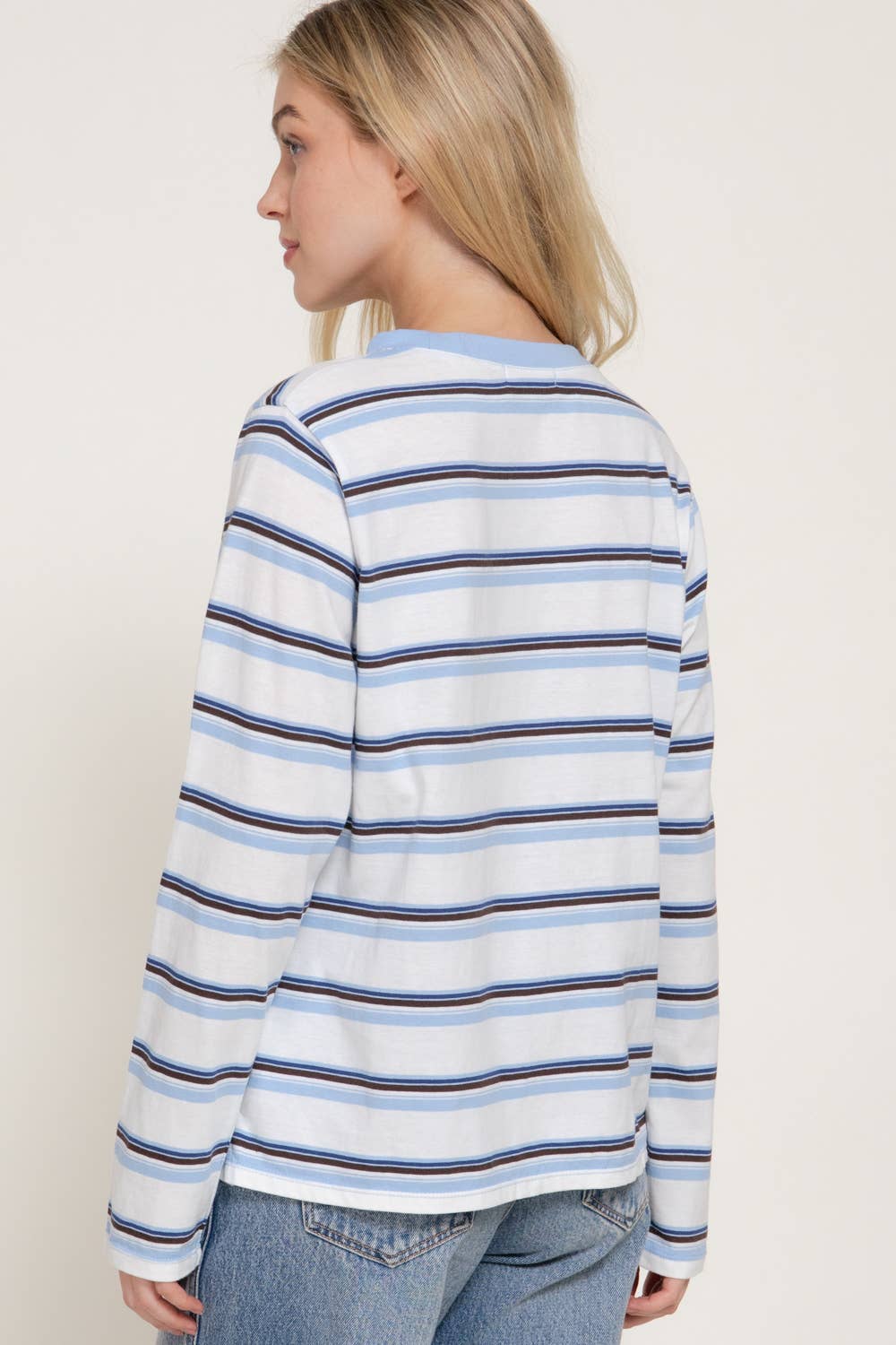 Long Sleeve Multi Striped Knit Jersey Top