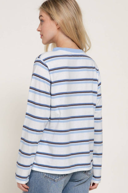 Long Sleeve Multi Striped Knit Jersey Top