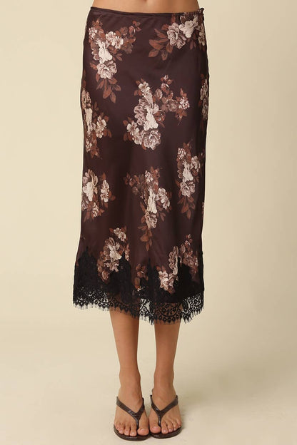 Rosalie Floral Lace Trim Midi Skirt