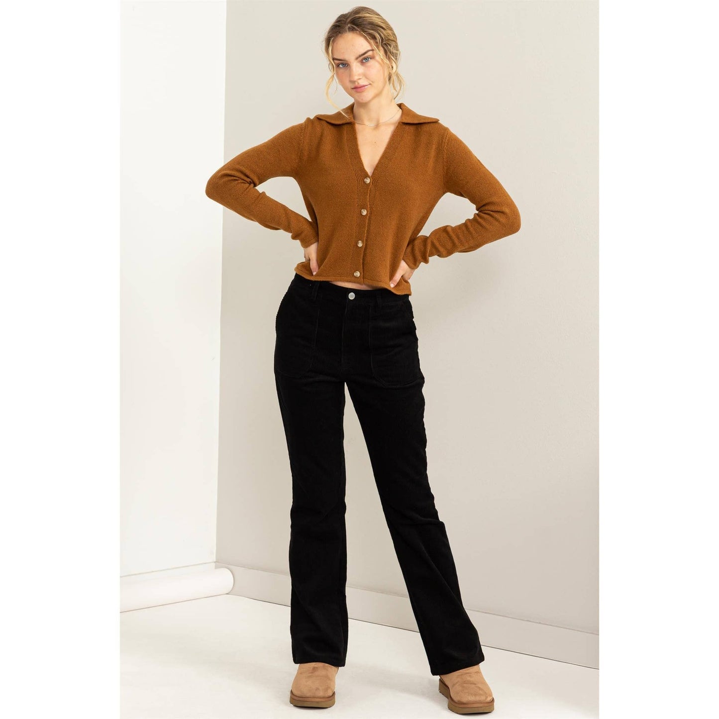 Button Front Collared Cardigan Sweater