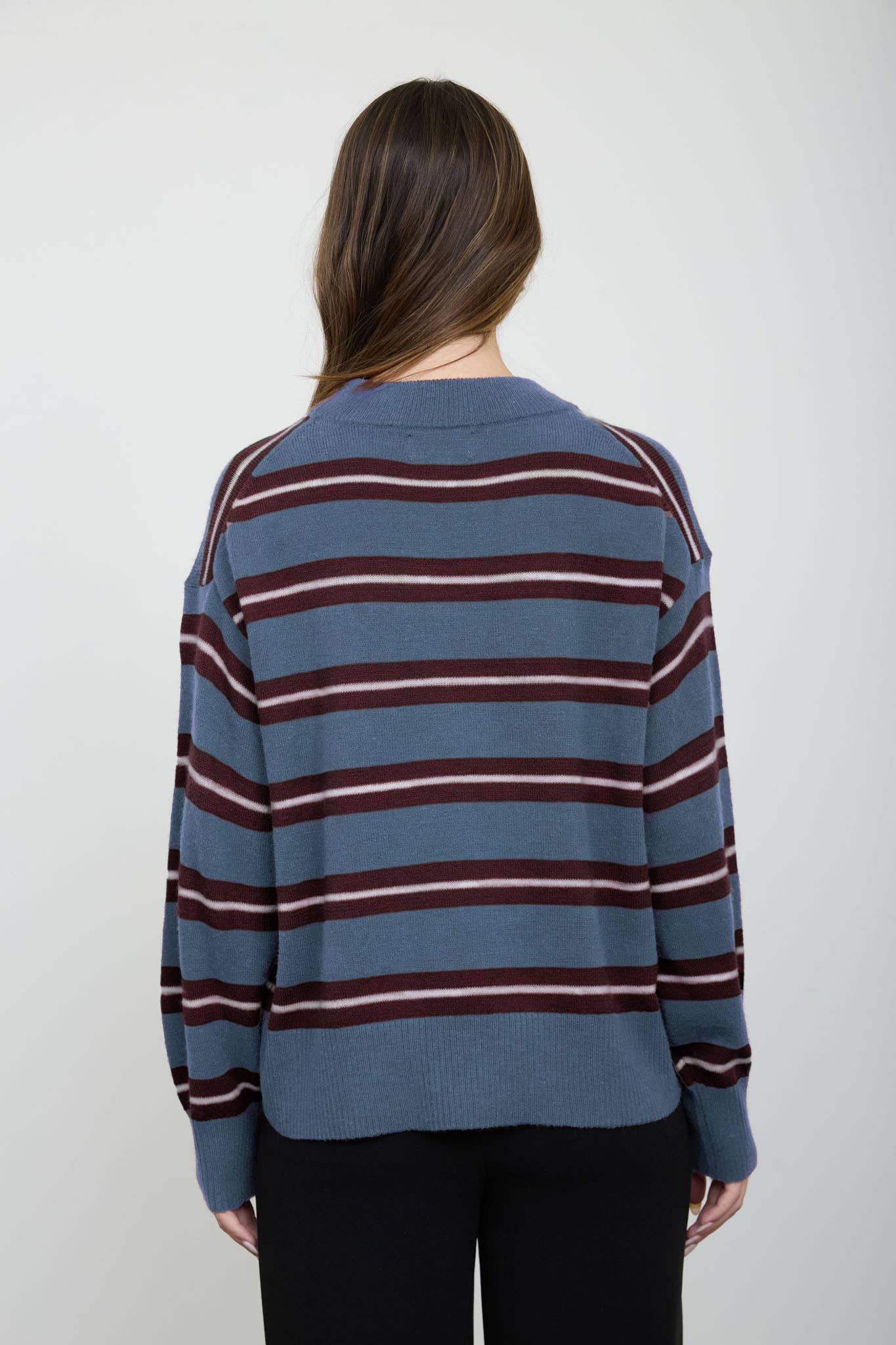 Multi-Color Stripe Crew Neck Relaxed Pullover