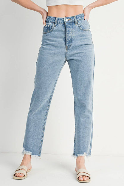 High Rise Straight: Leg Distressed Raw Hem