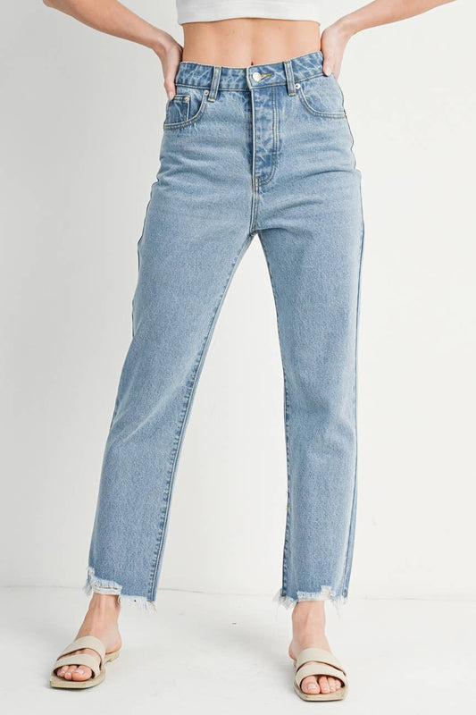 High Rise Straight: Leg Distressed Raw Hem