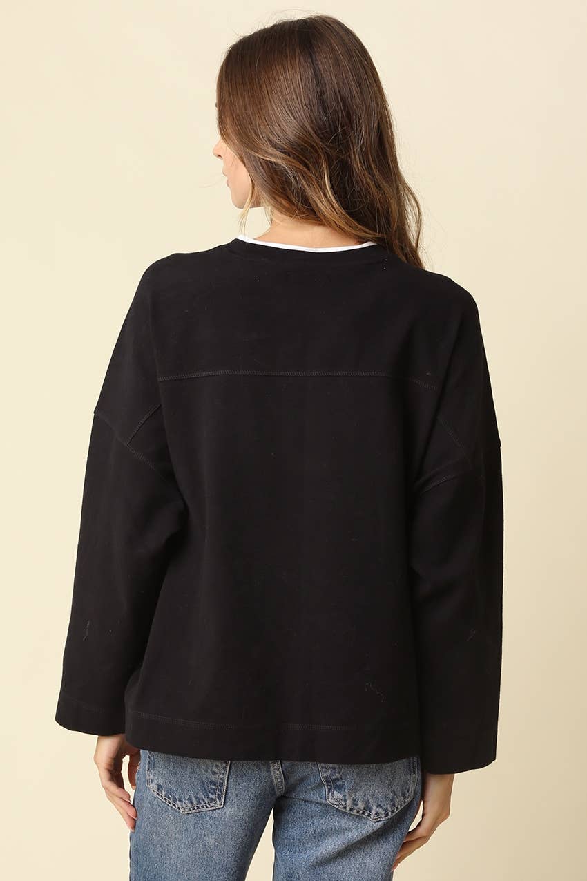 Jamie Contrast Round Neck Knit Top