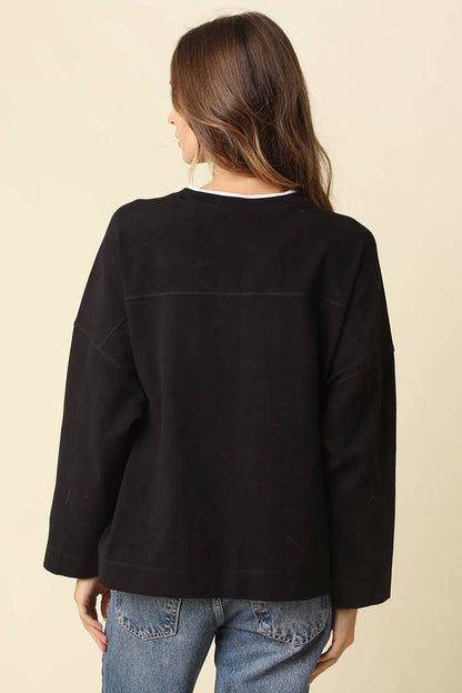 Jamie Contrast Round Neck Knit Top