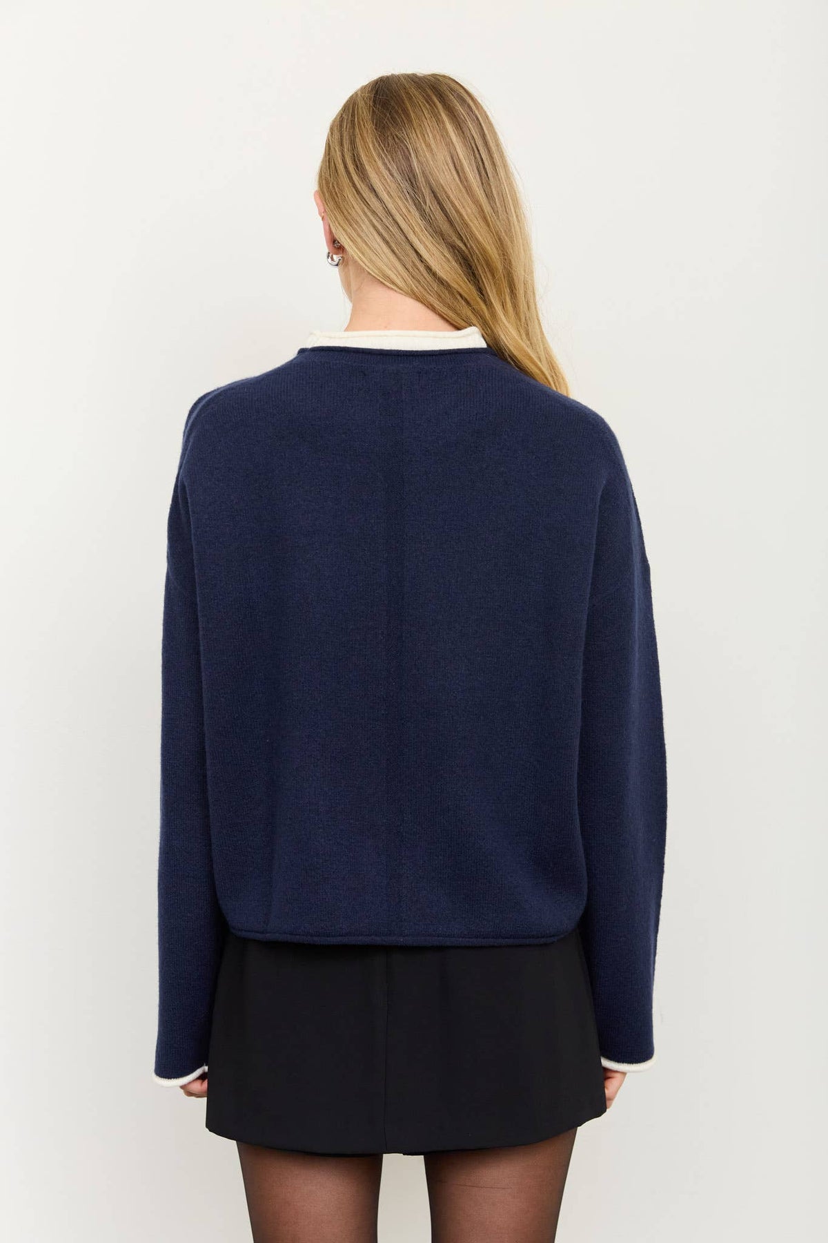 Kate Contrast Rolled Edge Crewneck Pullover