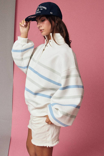 Addison Multi Color Stripe Snap Button Pullover
