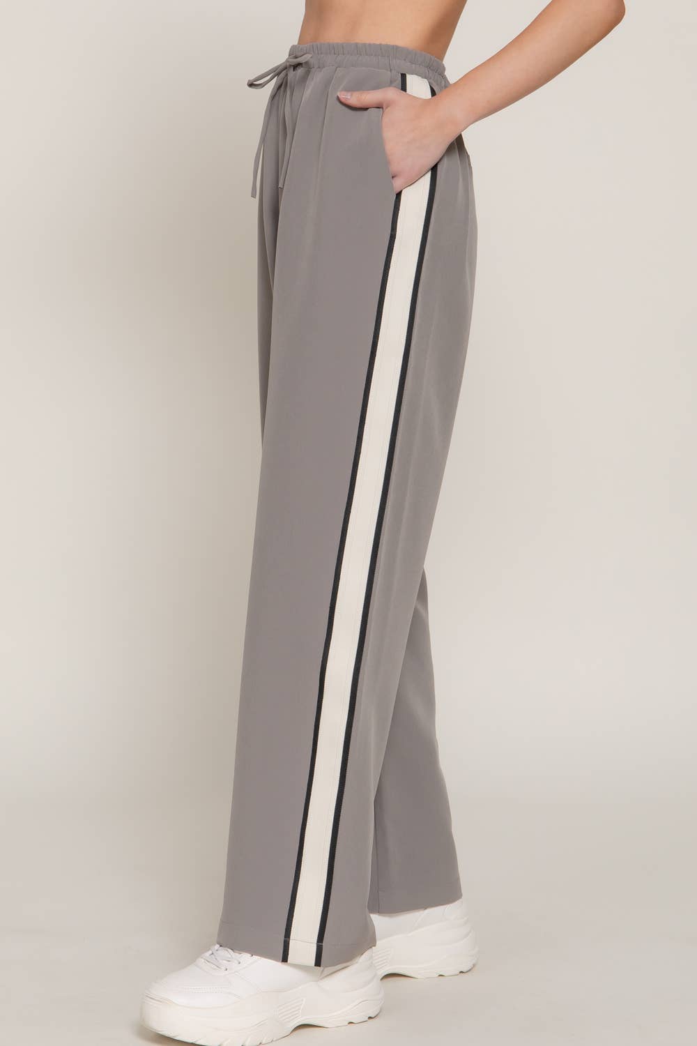 Side Stripe Straight Long Woven Pants