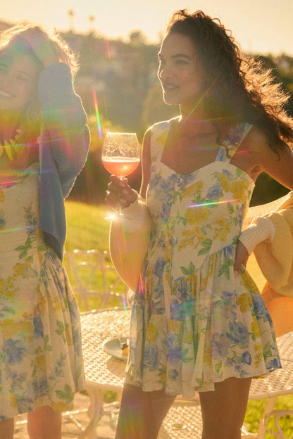 Floral-Print Fit-and-Flare Tiered Ruffle Romper