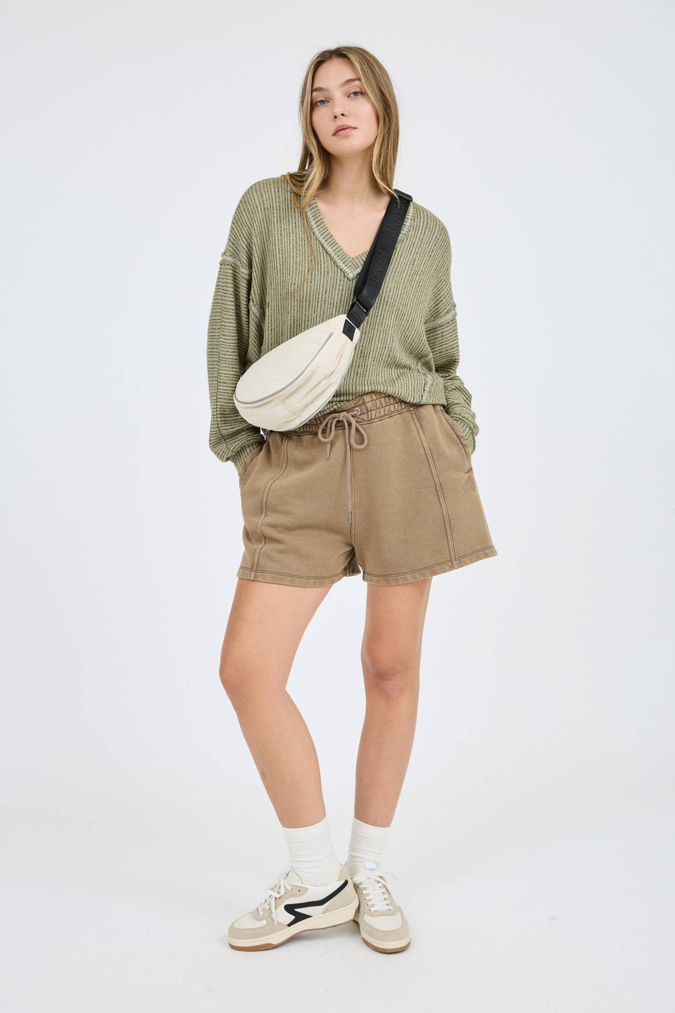 Stripes Drop Shoulder V Neck Knit Top