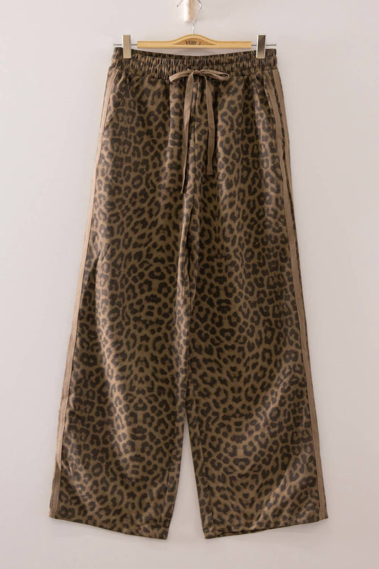 Leopard Printed Cotton Twill Contrast Tape Detail Pants