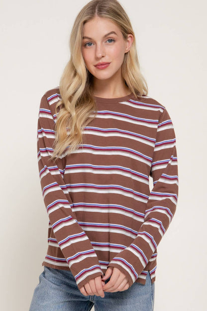 Long Sleeve Multi Striped Knit Jersey Top