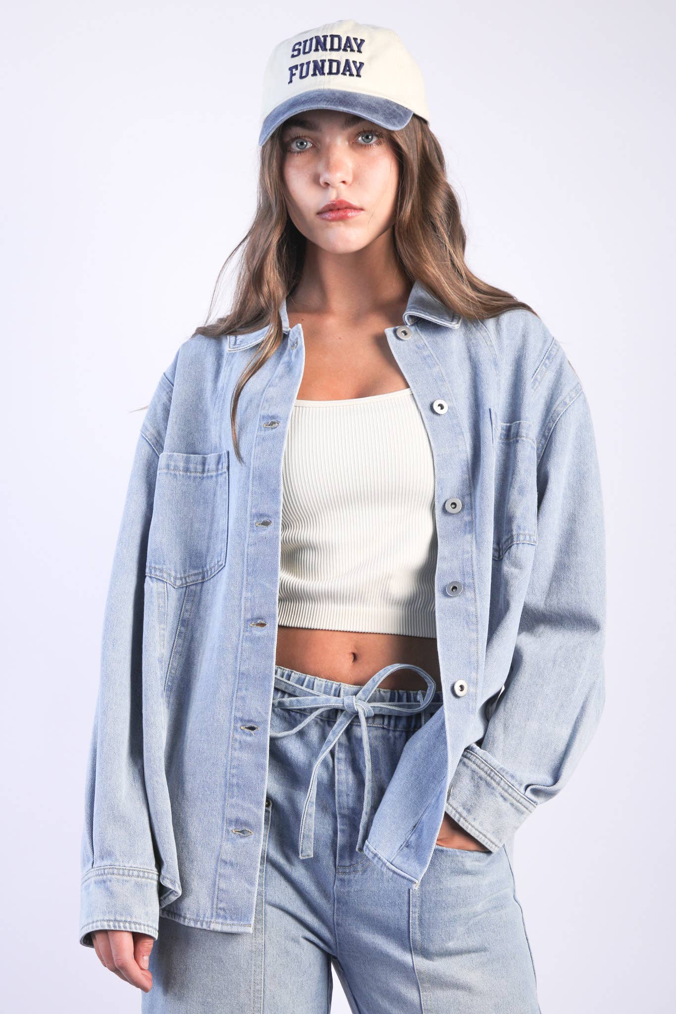 Oversized Washed Denim Shirt Top