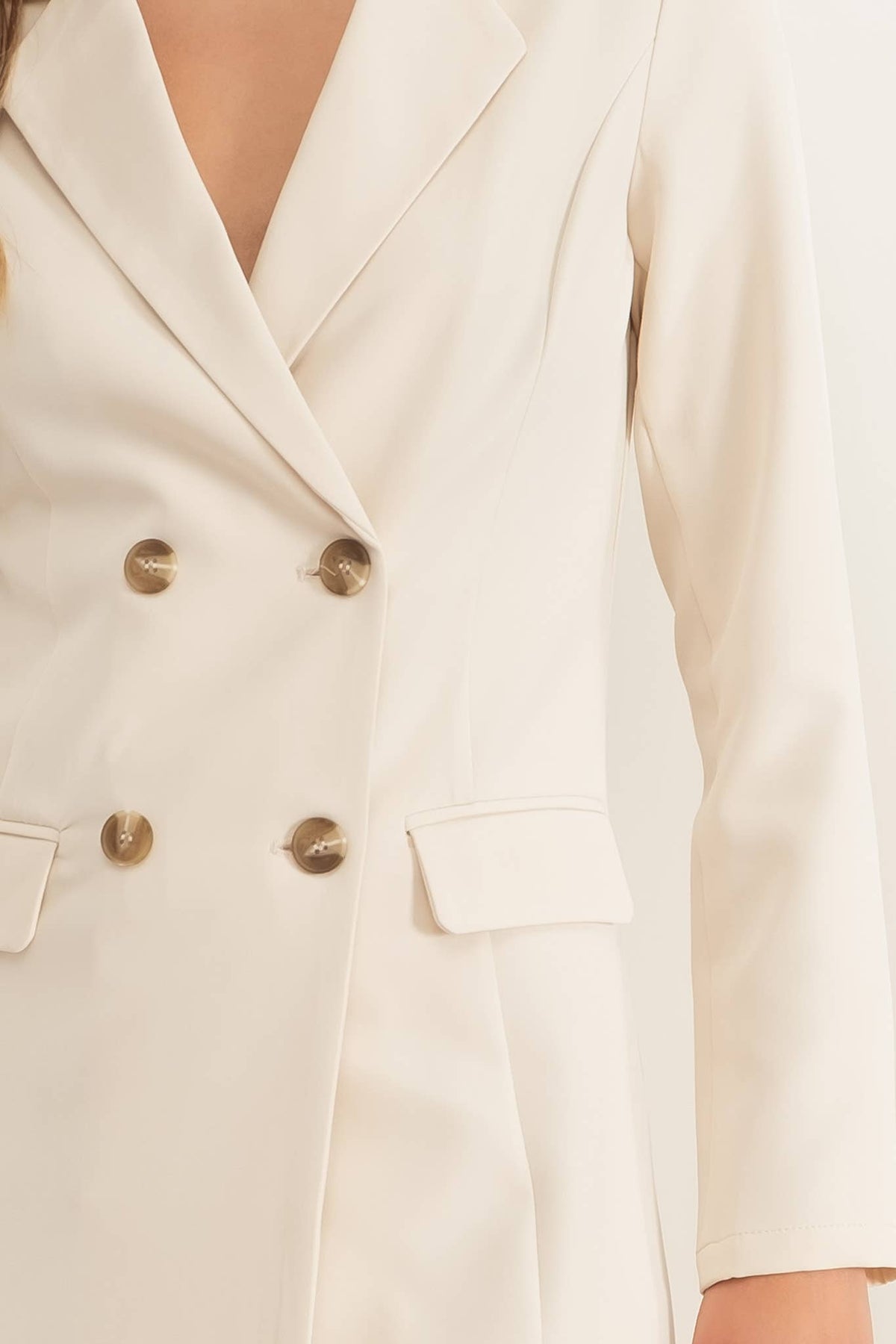 Collared Button Front Long Sleeve Tunic Blazer