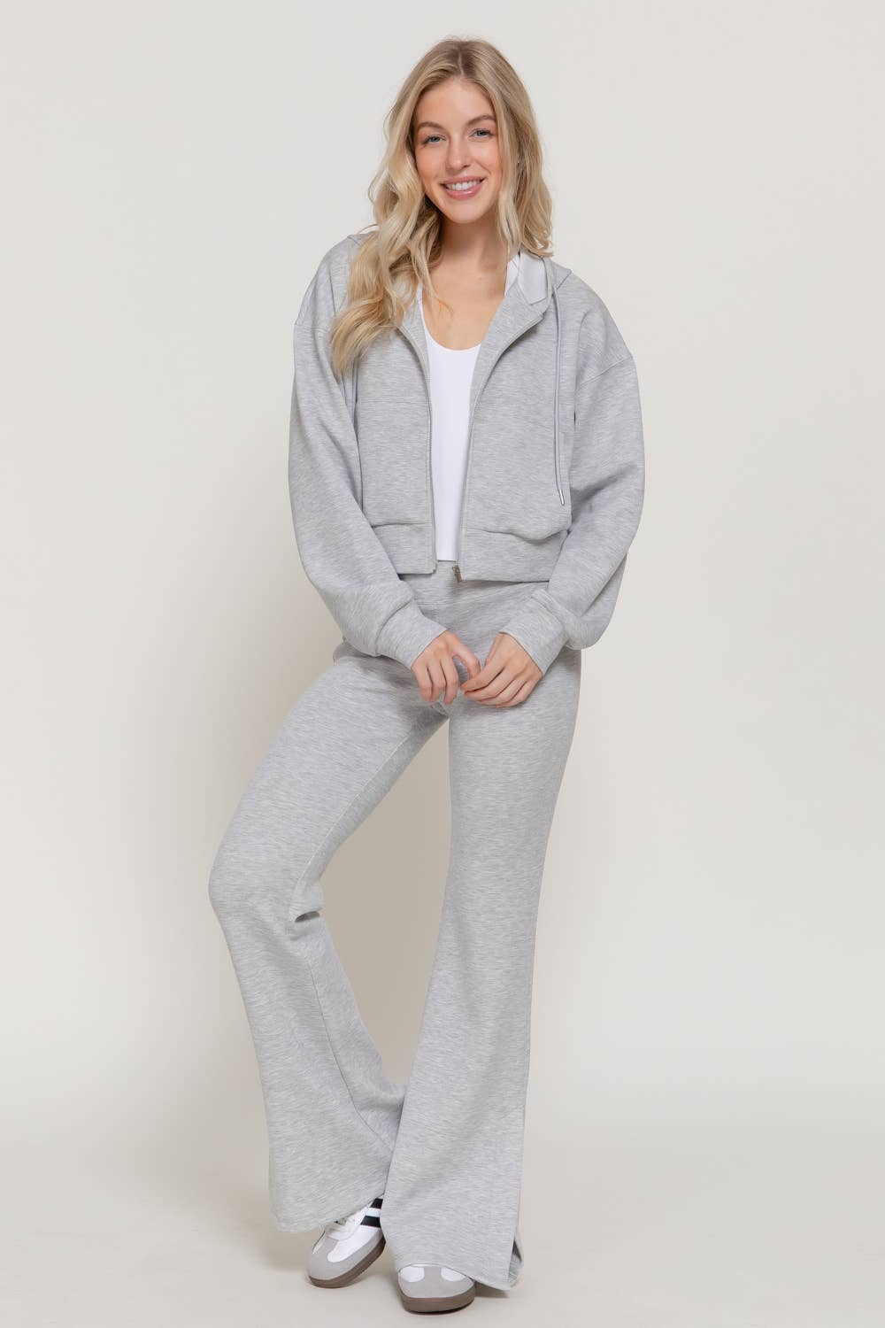 Flare Soft Modal Scuba Pants with Waistband & Bottom Slits