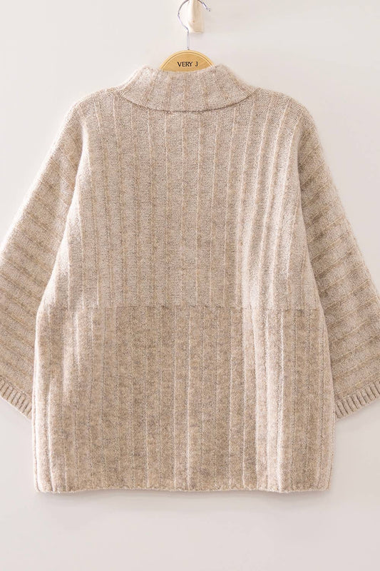 Ribbed Knit Mock Neck Sweater