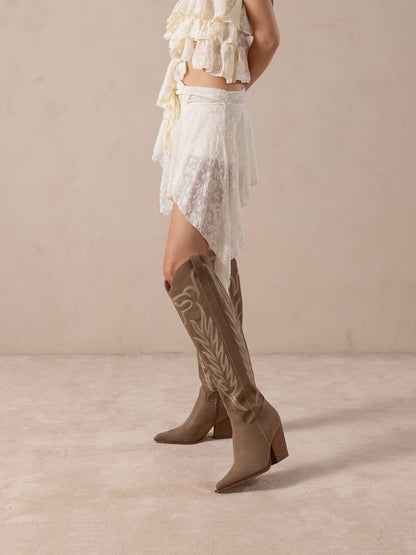 The Bronco | Dark Taupe Knee High Embroidered Cowboy Boot