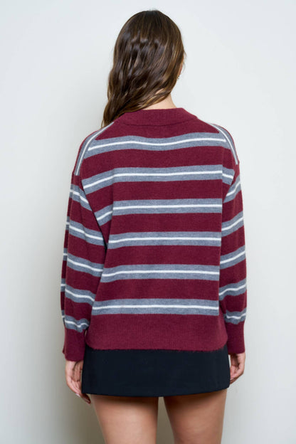 Multi-Color Stripe Crew Neck Relaxed Pullover