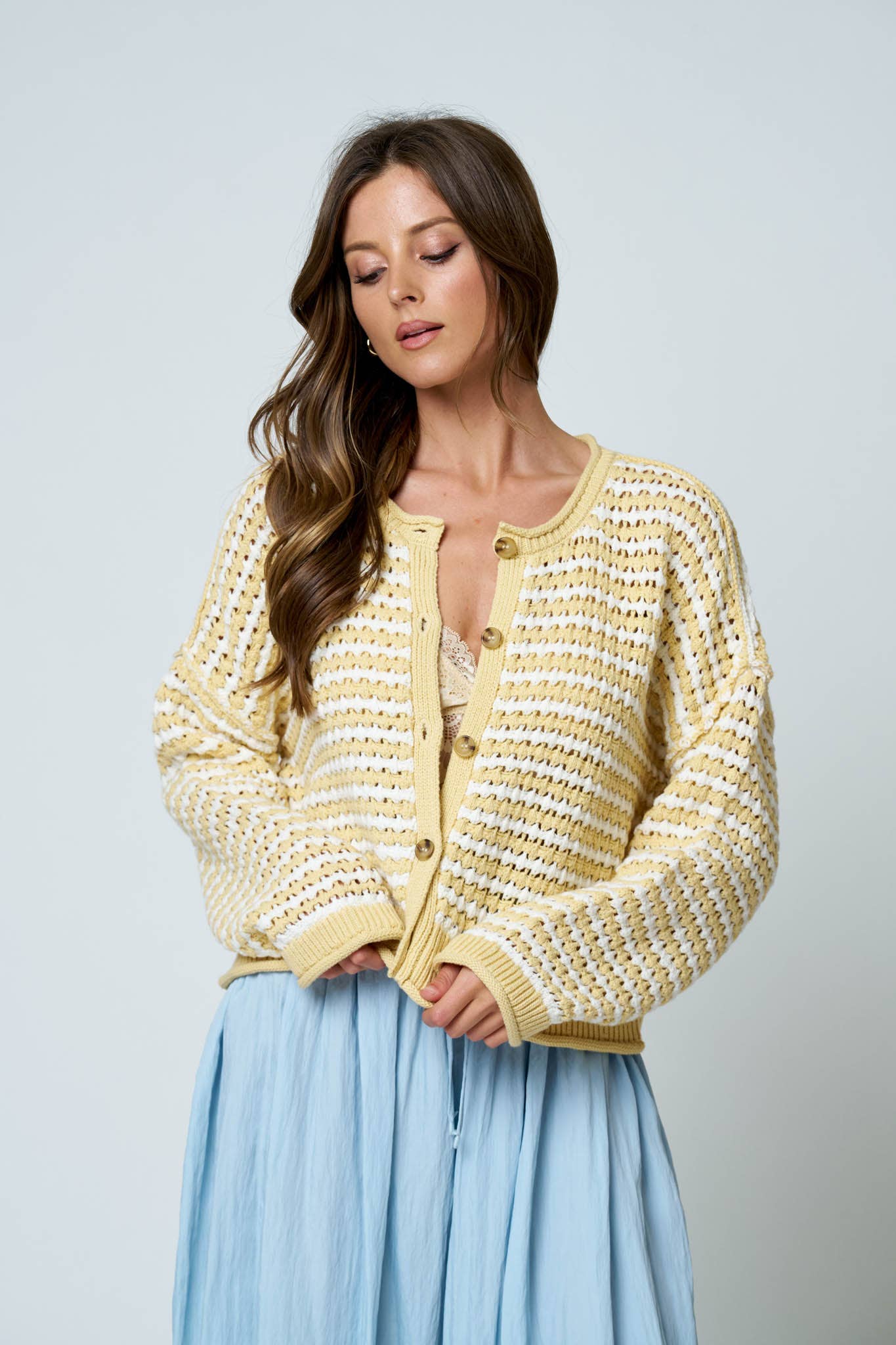 Textured Stripe Crochet Cardigan