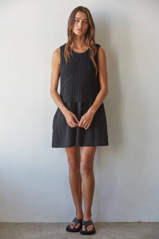 Sleeveless Knit Sweater With Back Neck Tie Mini Dress