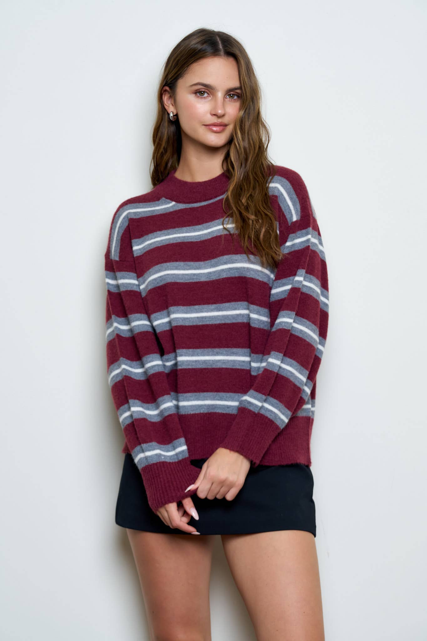 Multi-Color Stripe Crew Neck Relaxed Pullover
