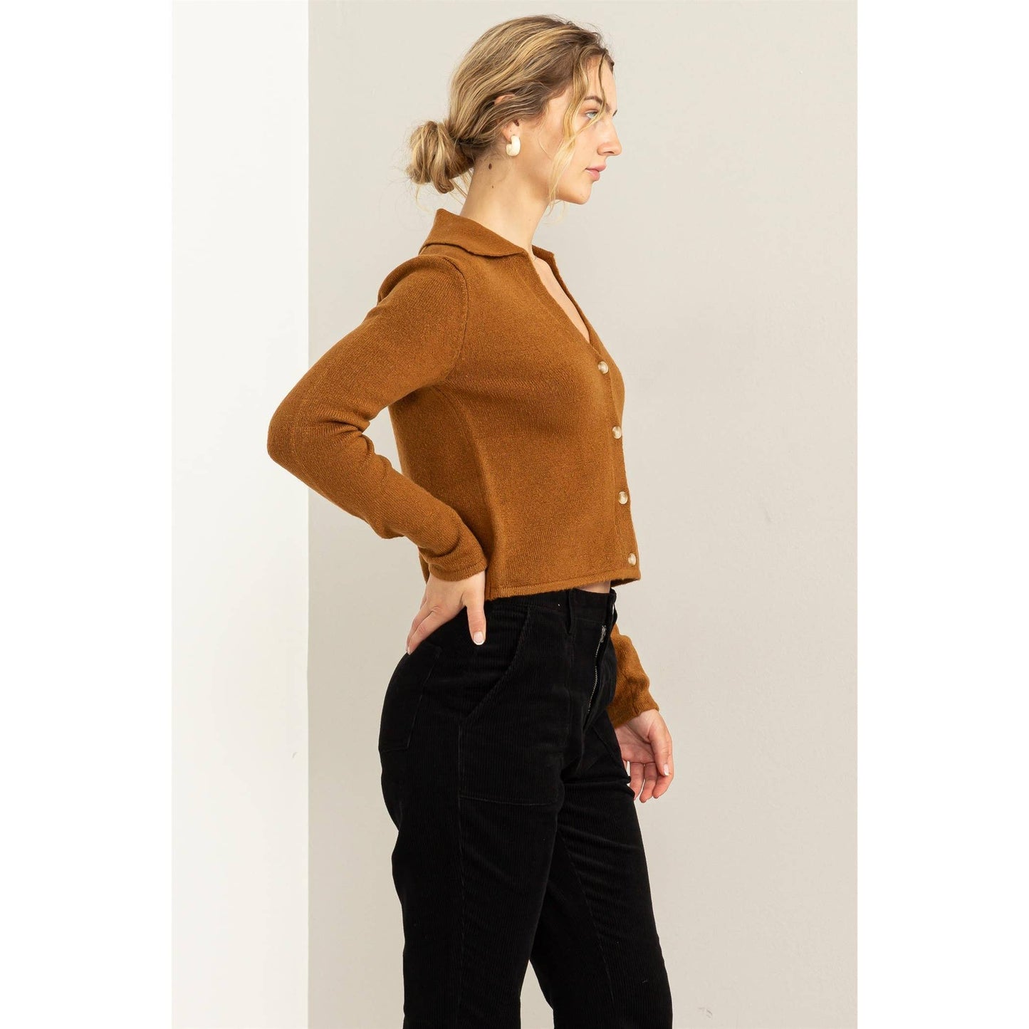 Button Front Collared Cardigan Sweater