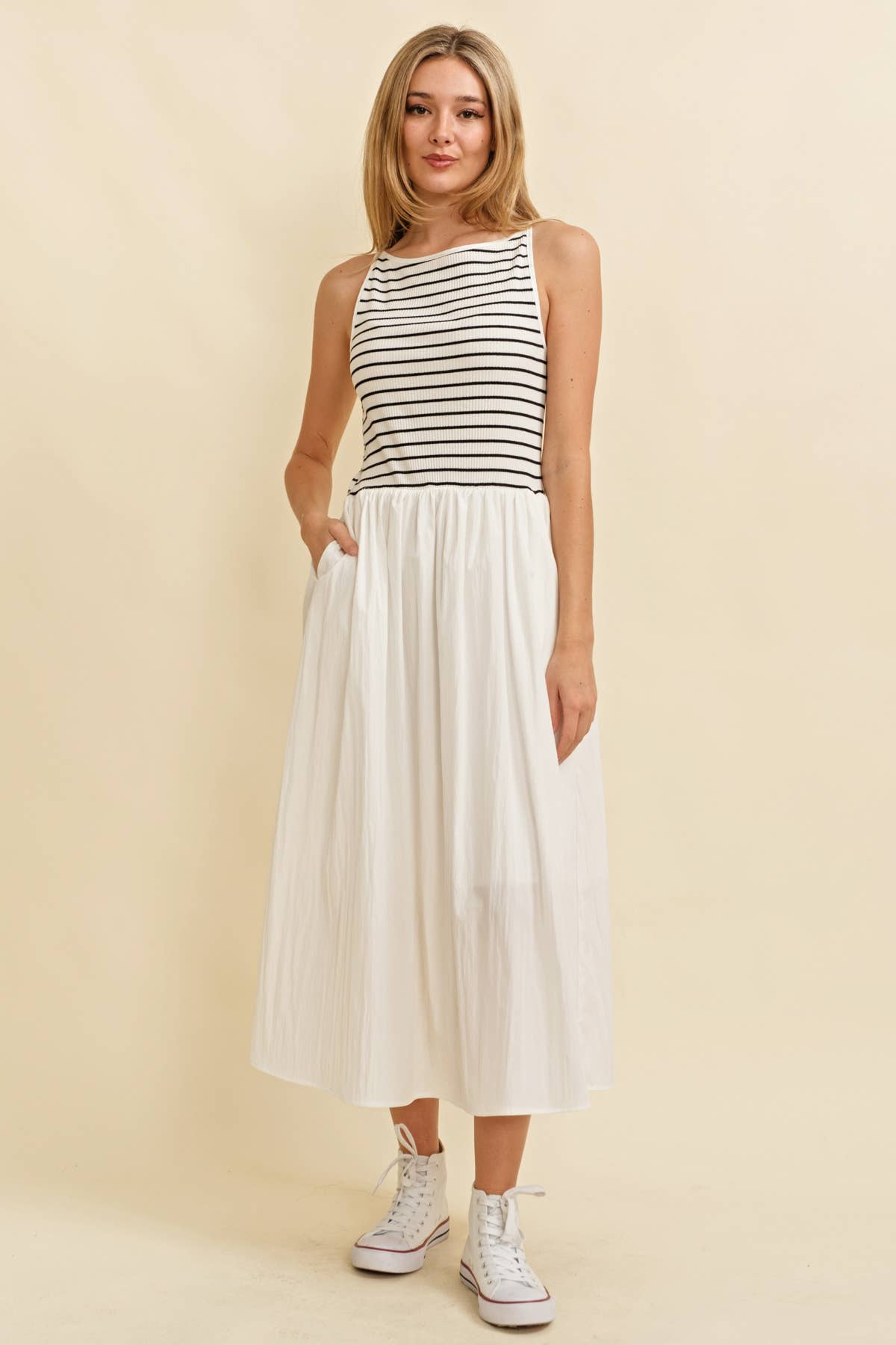 Drop Waist Stripe Maxi Dress