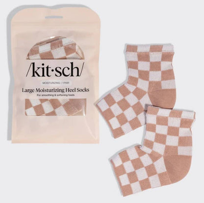 Large Moisturizing Heel Socks - Terracotta Checker