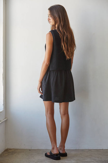 Sleeveless Knit Sweater With Back Neck Tie Mini Dress