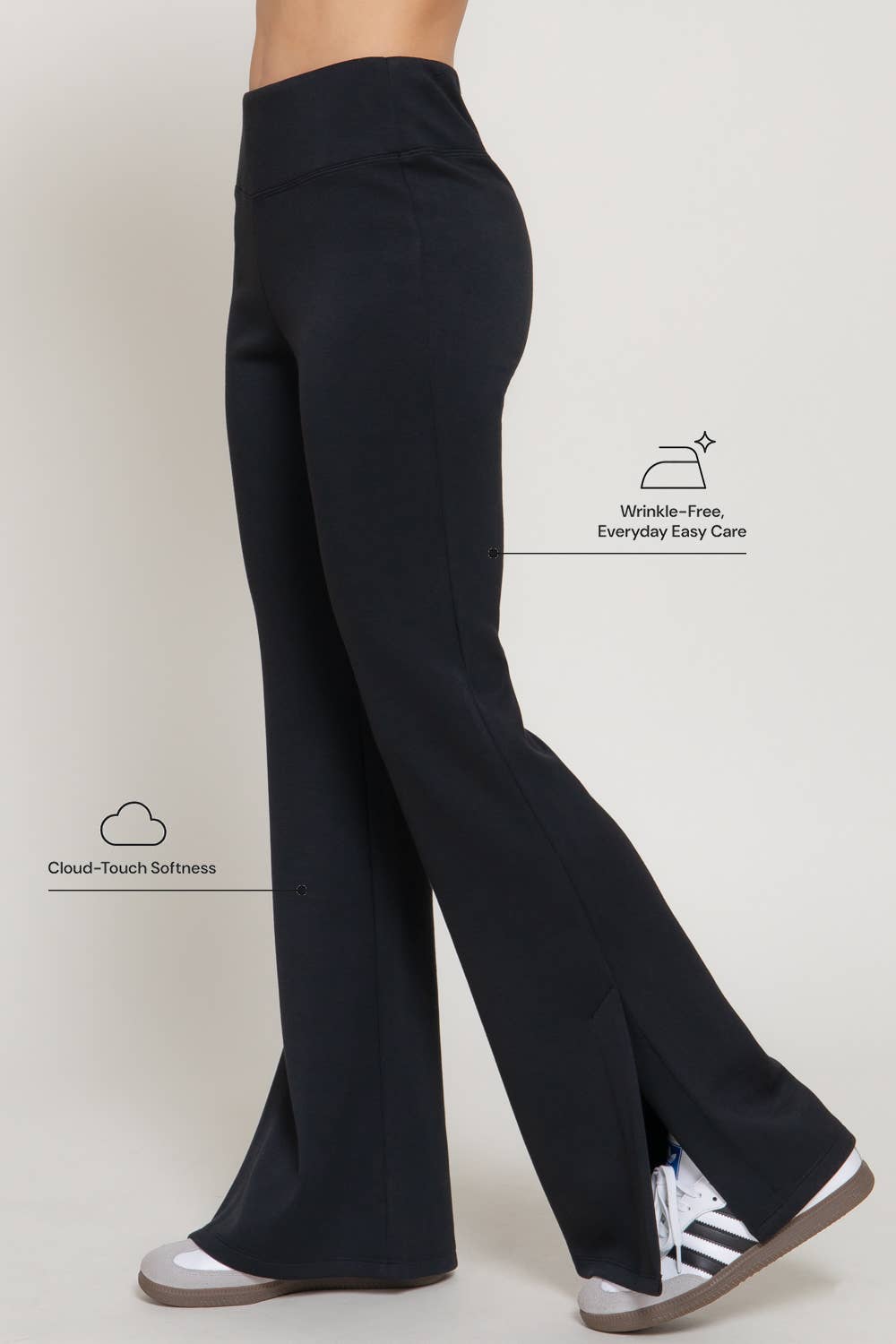Flare Soft Modal Scuba Pants with Waistband & Bottom Slits
